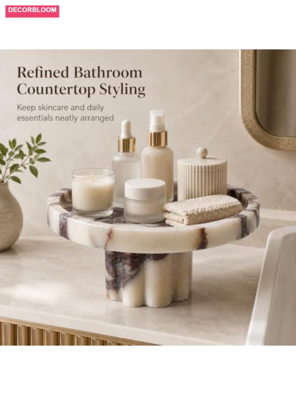 Natural Marble Vanity Tray with Legs Footed Perfume Display Dresser Organizer - Picture 3 of 6